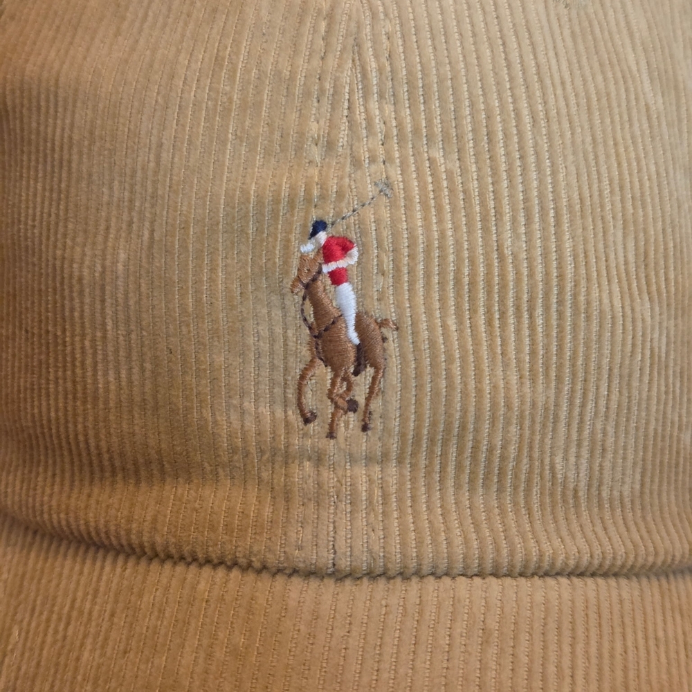 Ralph Lauren Corduroy Polo Player Cap in Tan with Red Accent - Picture 6 of 8